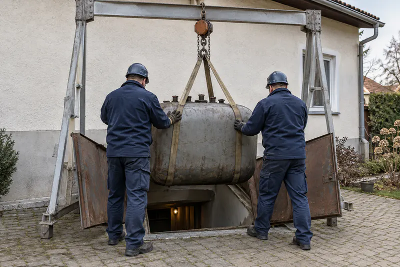 Öltank wird beim Umstieg Raus aus Öl und Gas in Niederösterreich entfernt