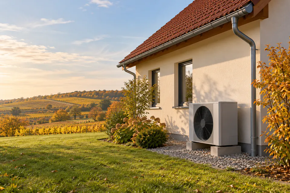 Einfamilienhaus in Niederösterreich mit neuer Luft-Wasser-Wärmepumpe im Garten